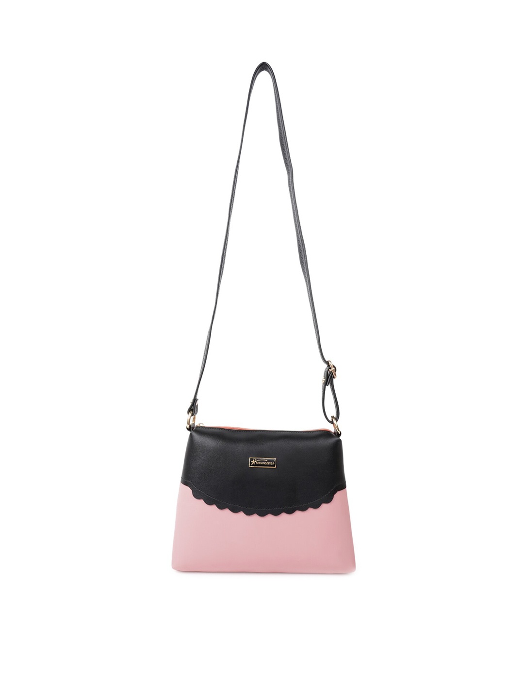 

SHINING STAR Colourblocked PU Structured Sling Bag, Peach