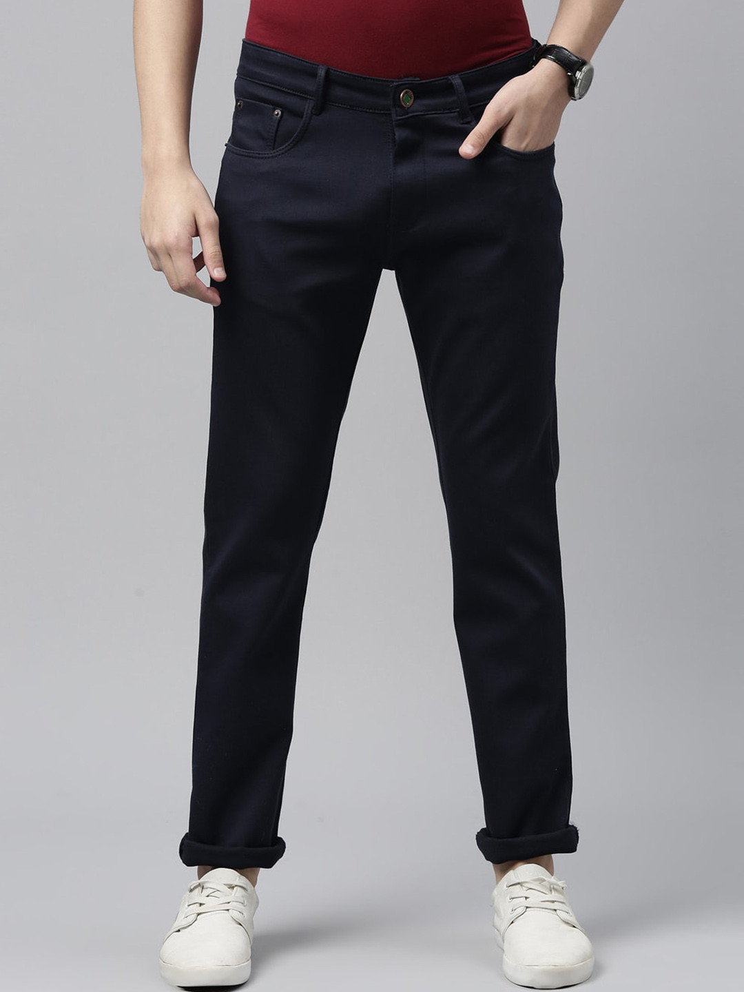 

CINOCCI Men Mid-Rise Slim Fit Stretchable Jeans, Navy blue
