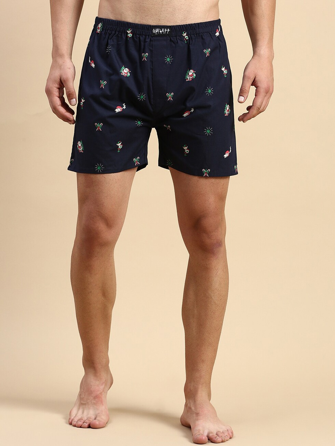 

SHOWOFF Mid-Rise Printed Cotton Boxers, Navy blue
