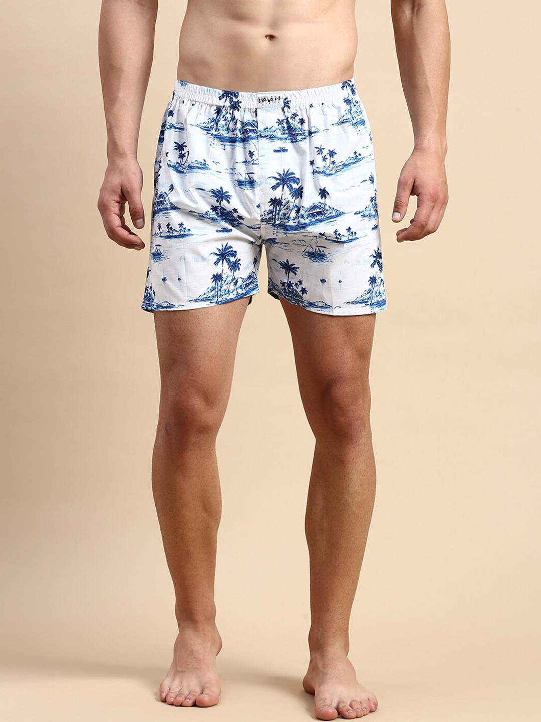 

SHOWOFF Men Tropical Printed Cotton Boxers, White