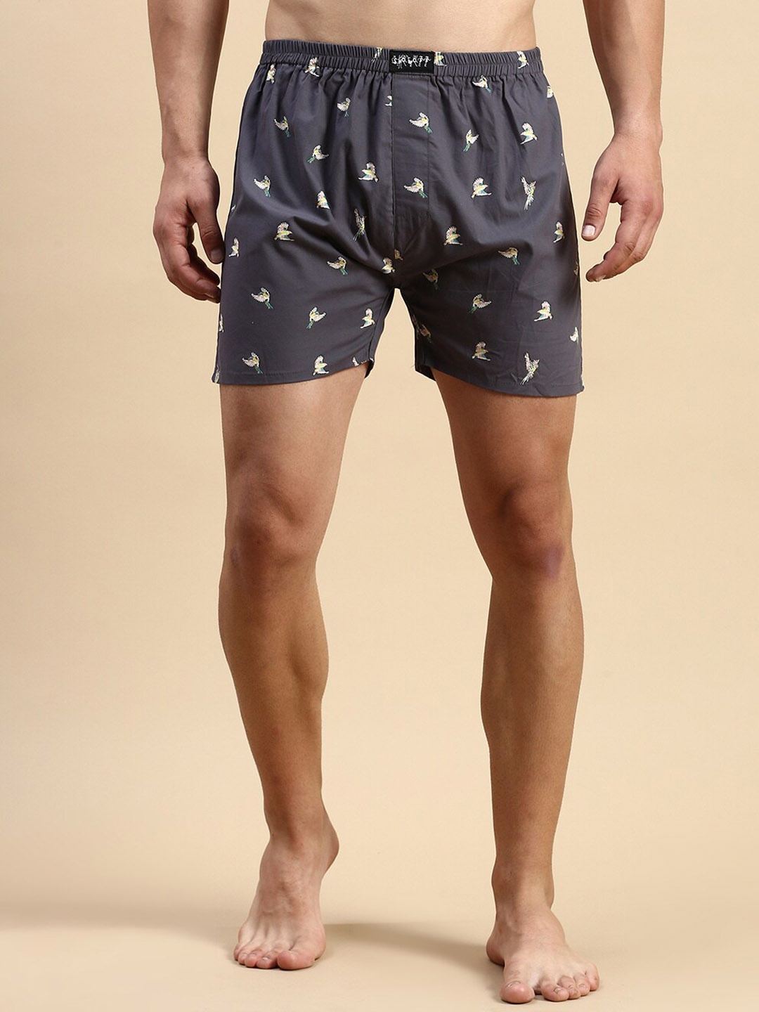 

SHOWOFF Men Mid-Rise Printed Cotton Boxers, Grey