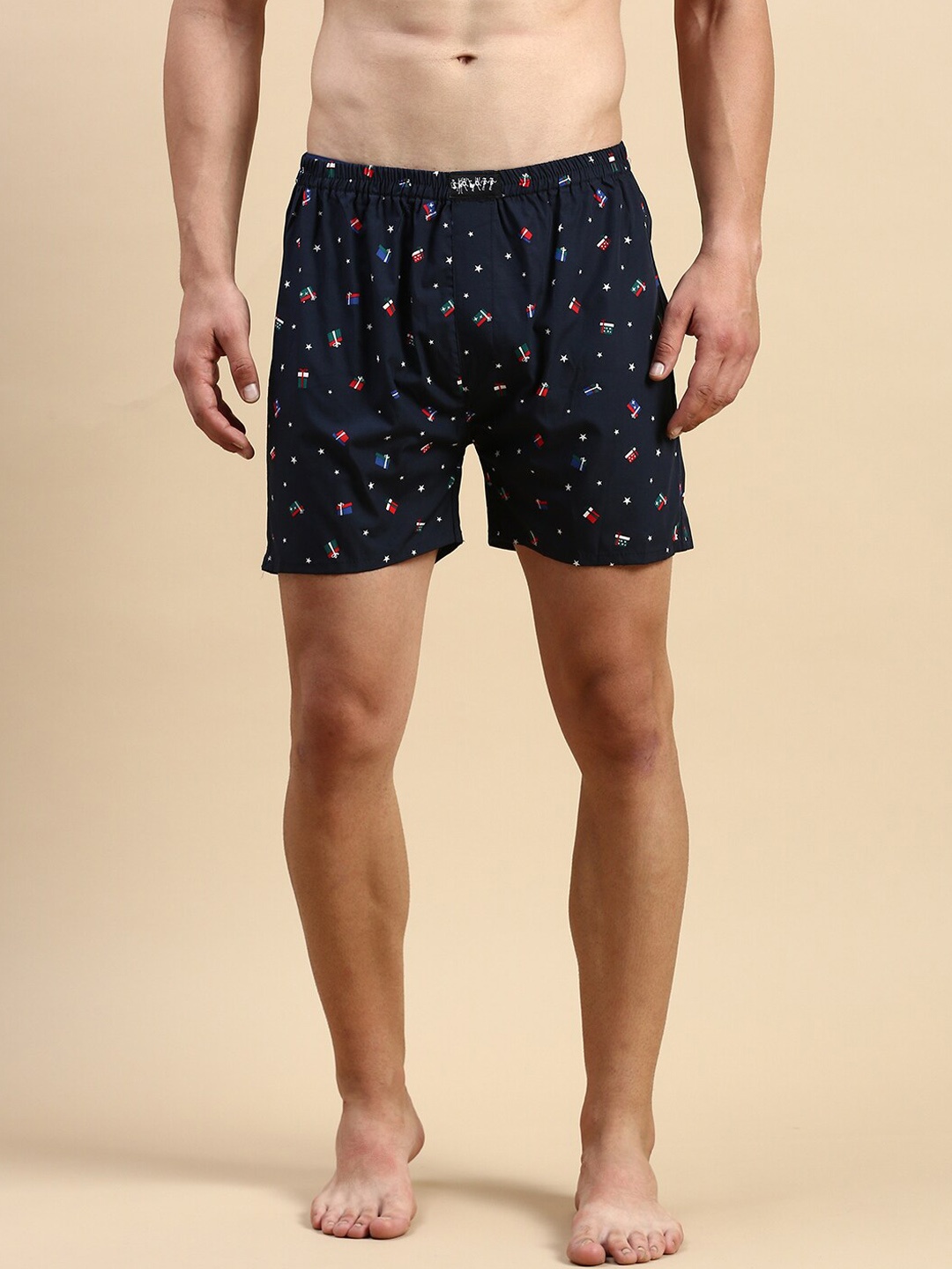 

SHOWOFF Men Mid-Rise Printed Cotton Boxers, Navy blue