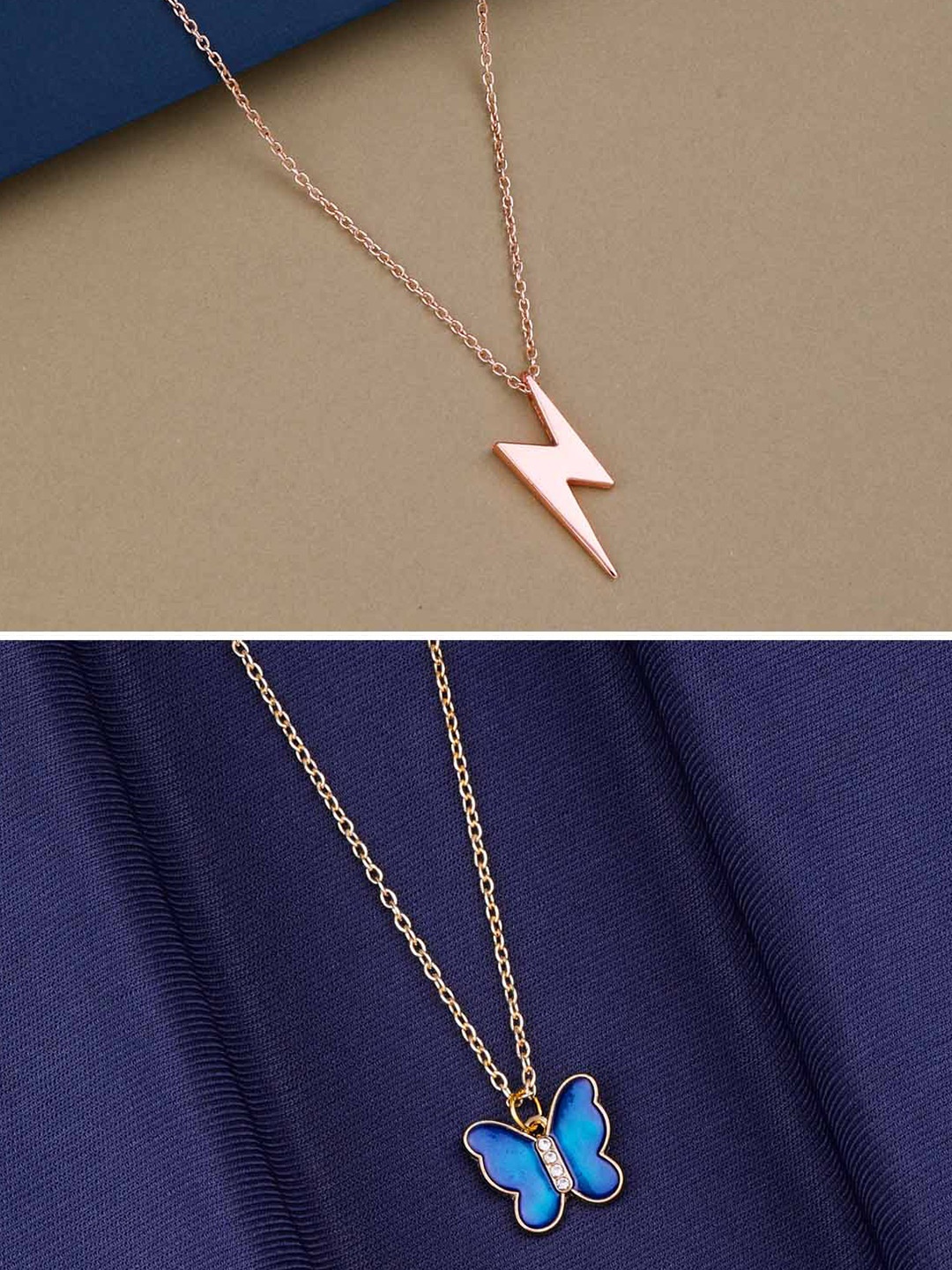 

Silver Shine Pack of 2 Gold-Plated Butterfly Pendant Chain