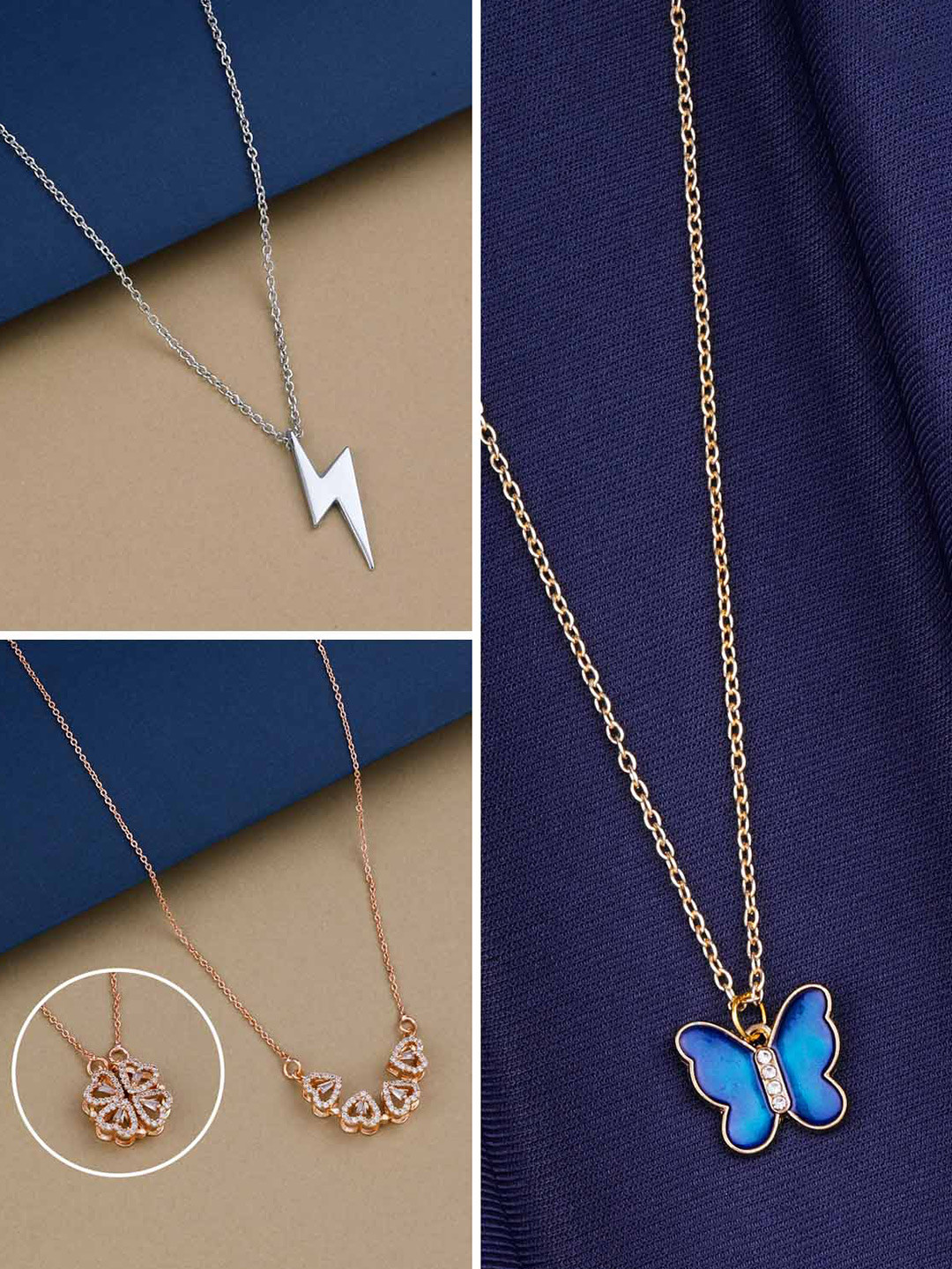 

Silver Shine Set Of 3 Gold-Plated Butterfly Pendant Chains