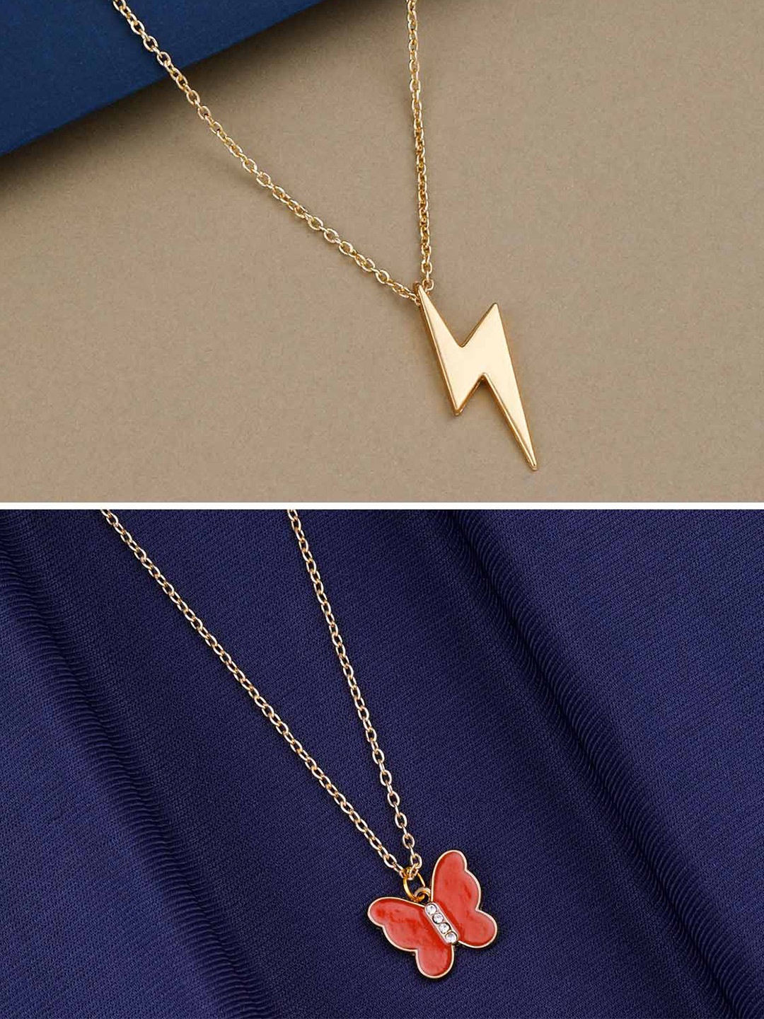

Silver Shine Pack Of 2 Gold-Plated Butterfly Pendant Chain