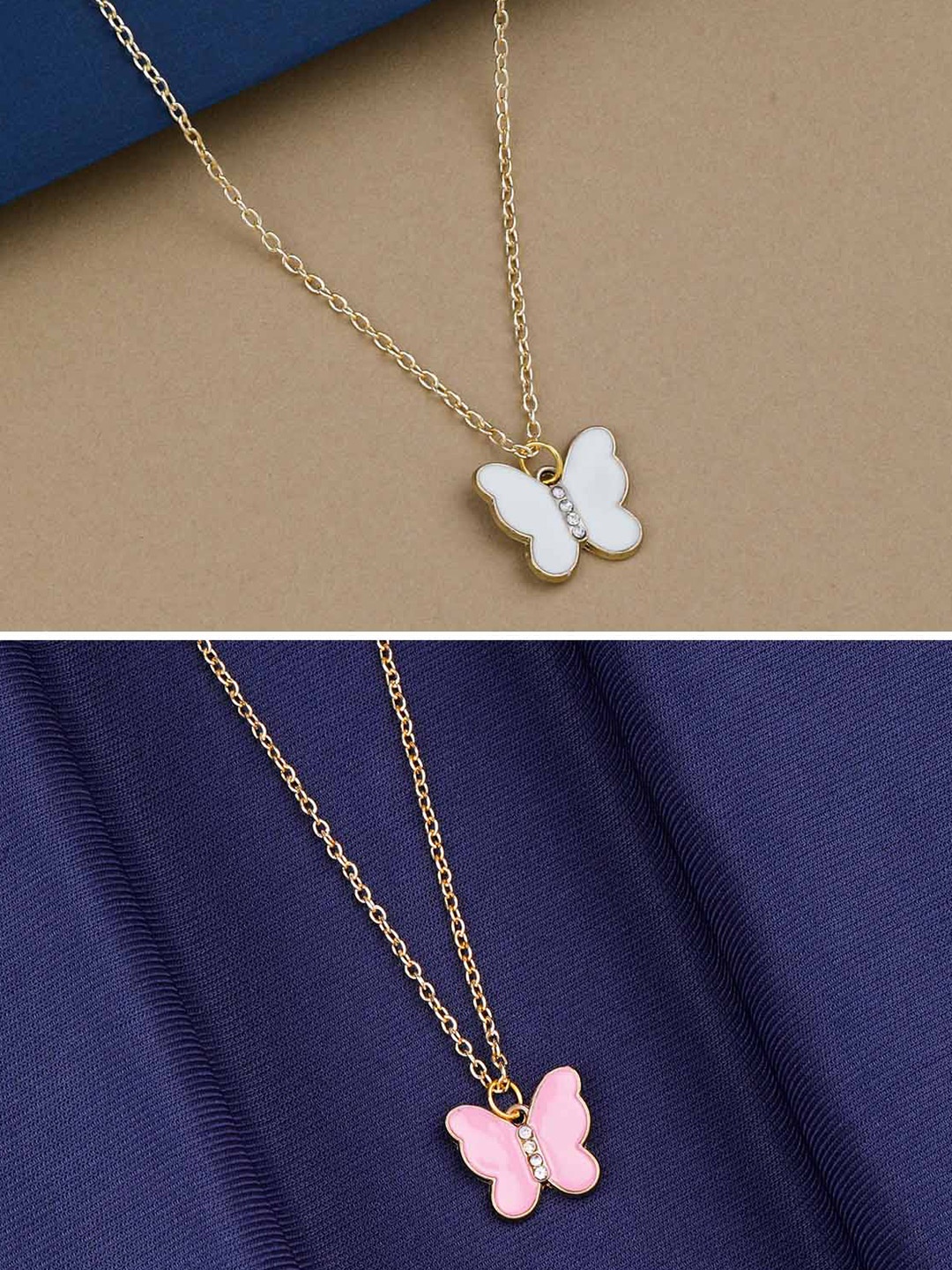 

Silver Shine Set Of 2 Gold-Plated Butterfly Pendant Chains