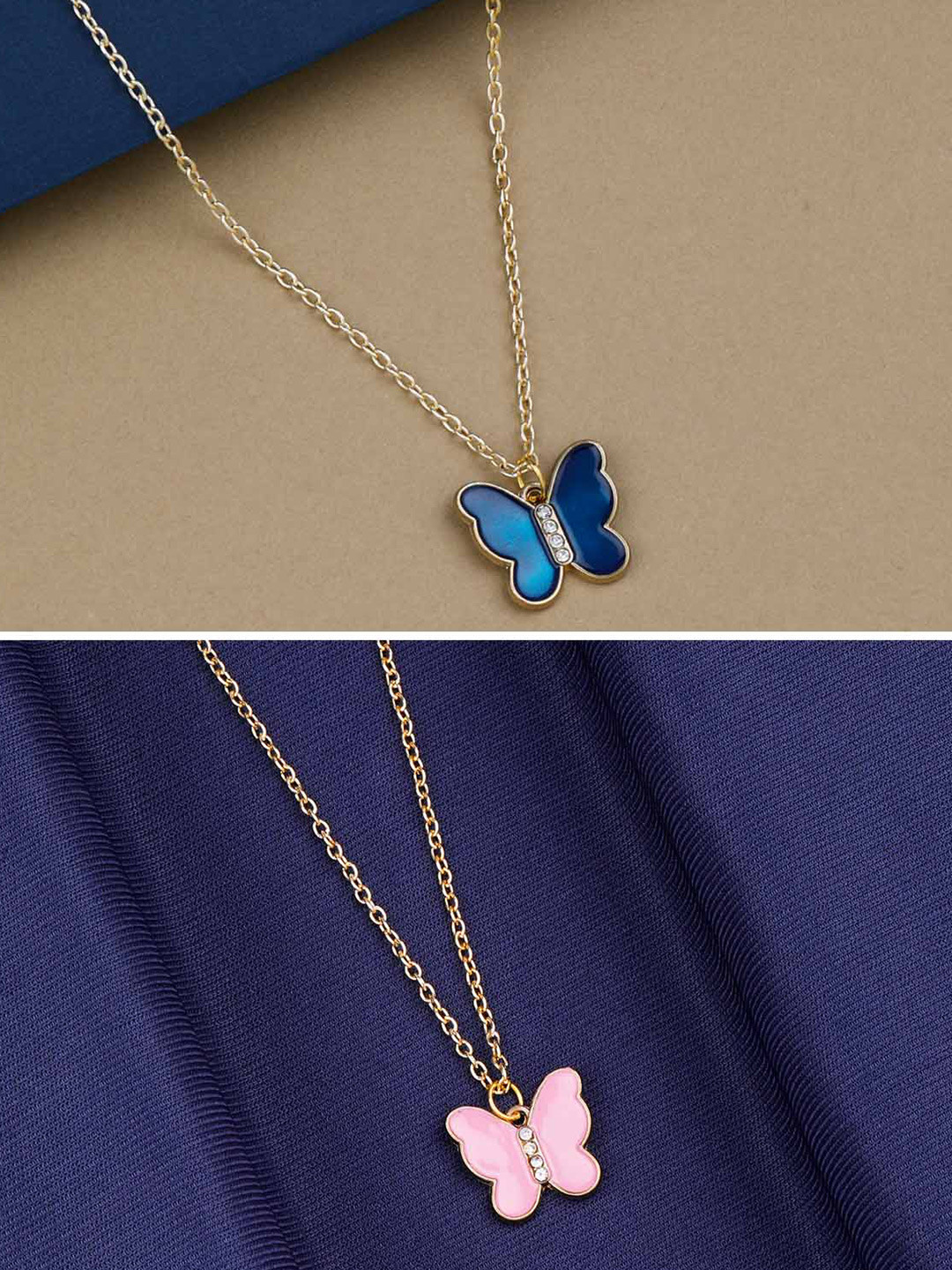 

Silver Shine Pack of 2 Gold-Plated Butterfly Pendant Chain