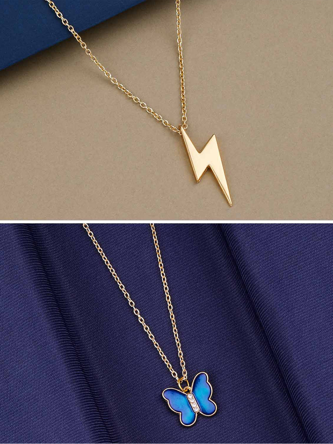 

Silver Shine Set Of 2 Gold-Plated Butterfly Pendant Chains