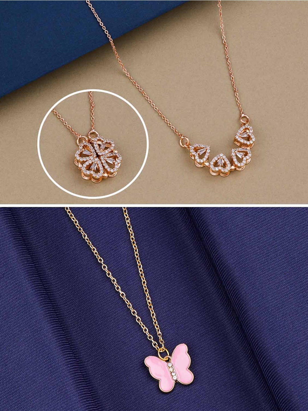 

Silver Shine Pack of 2 Gold-Plated Butterfly Pendant Chain