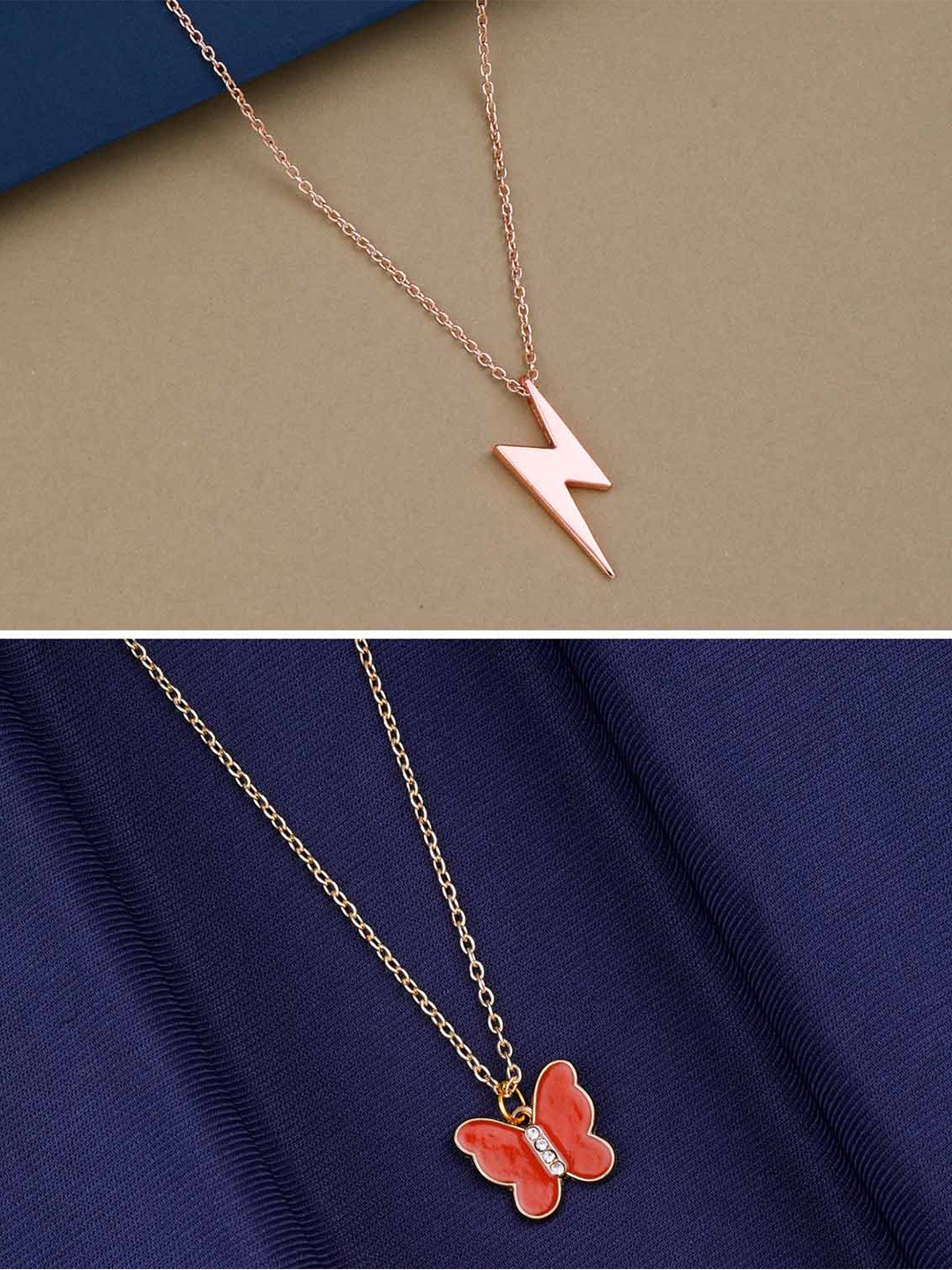 

Silver Shine Pack of 2 Rose Gold-Plated Butterfly Pendant Chain