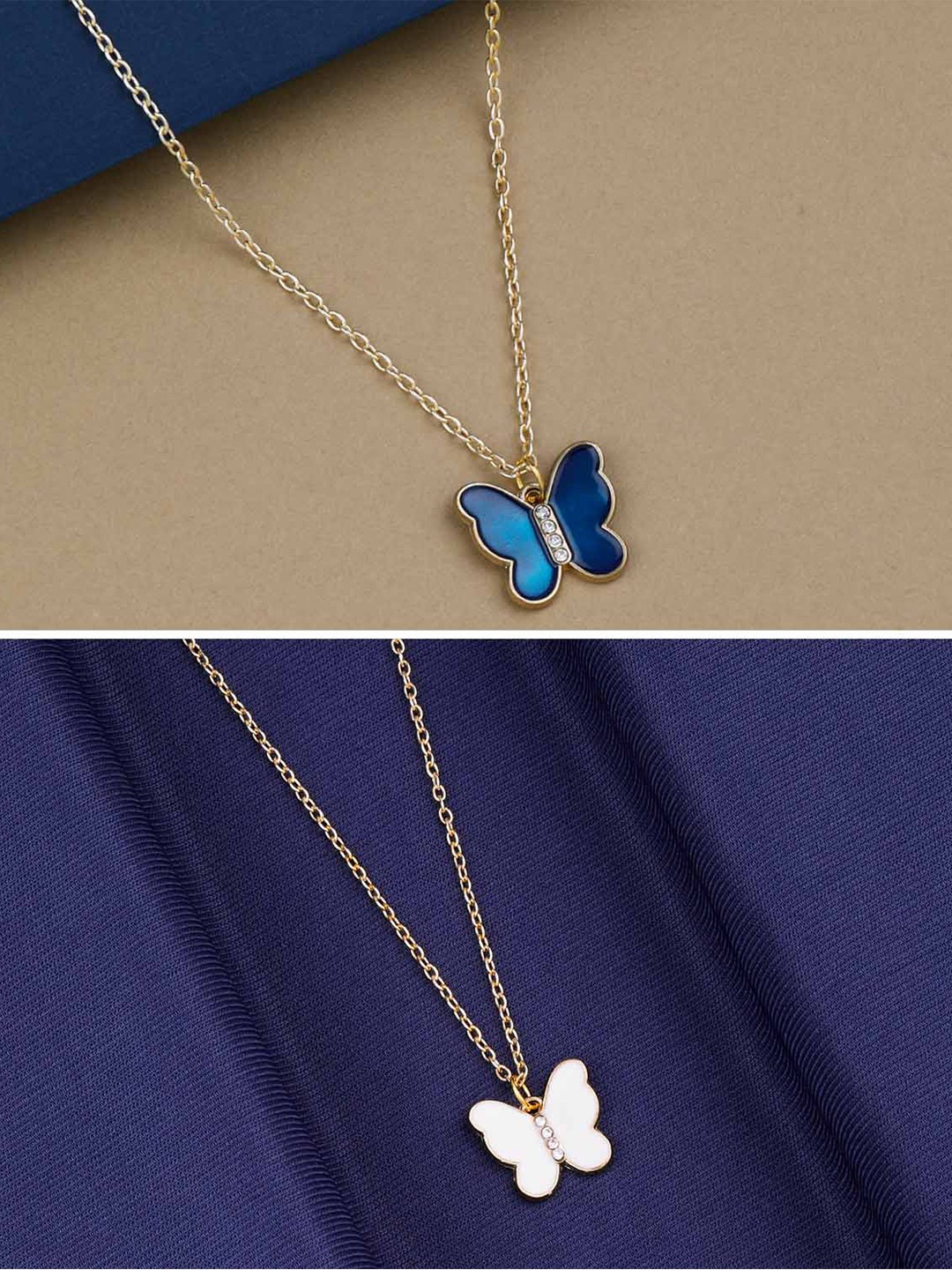 

Silver Shine Set Of 2 Gold-Plated Butterfly Pendant Chains