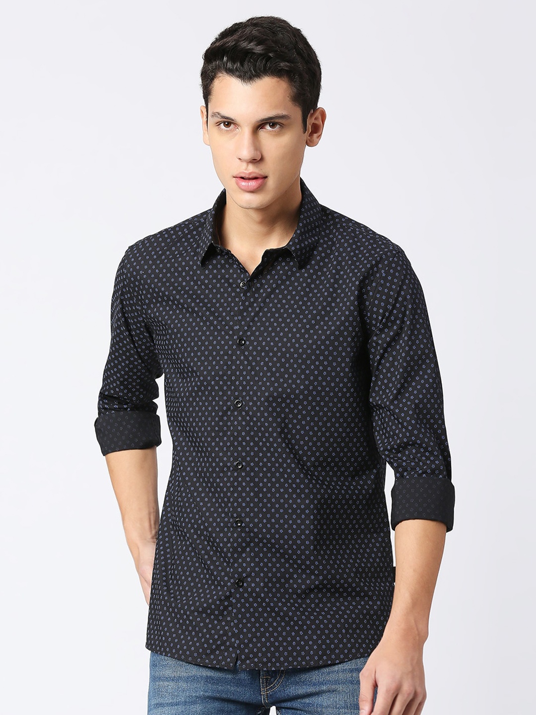 

Pepe Jeans Regular Fit Opaque Printed Pure Cotton Casual Shirt, Black