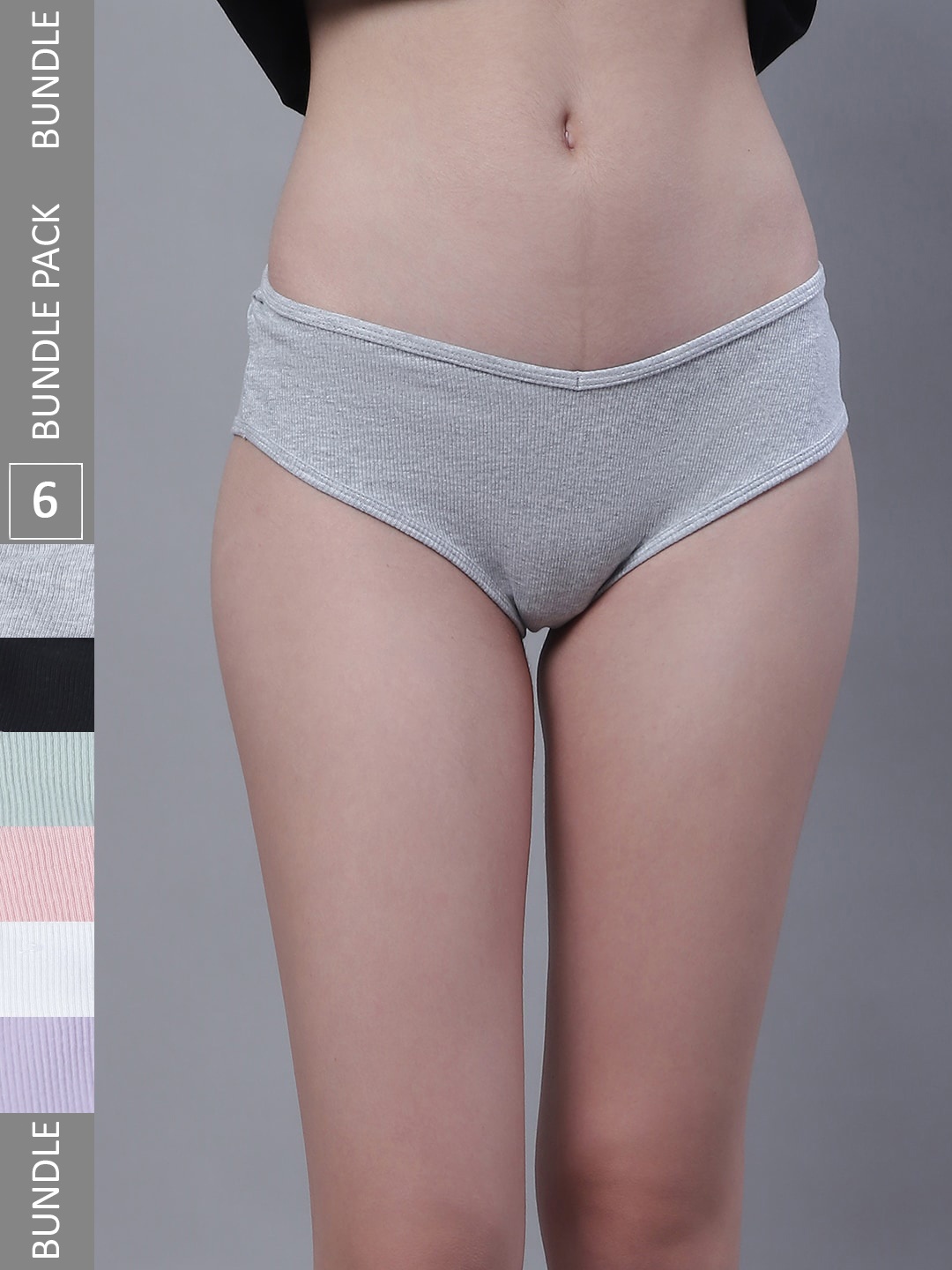 

TAG 7 Women Pack Of 6 Mid-Rise Cotton Hipster Briefs, Grey