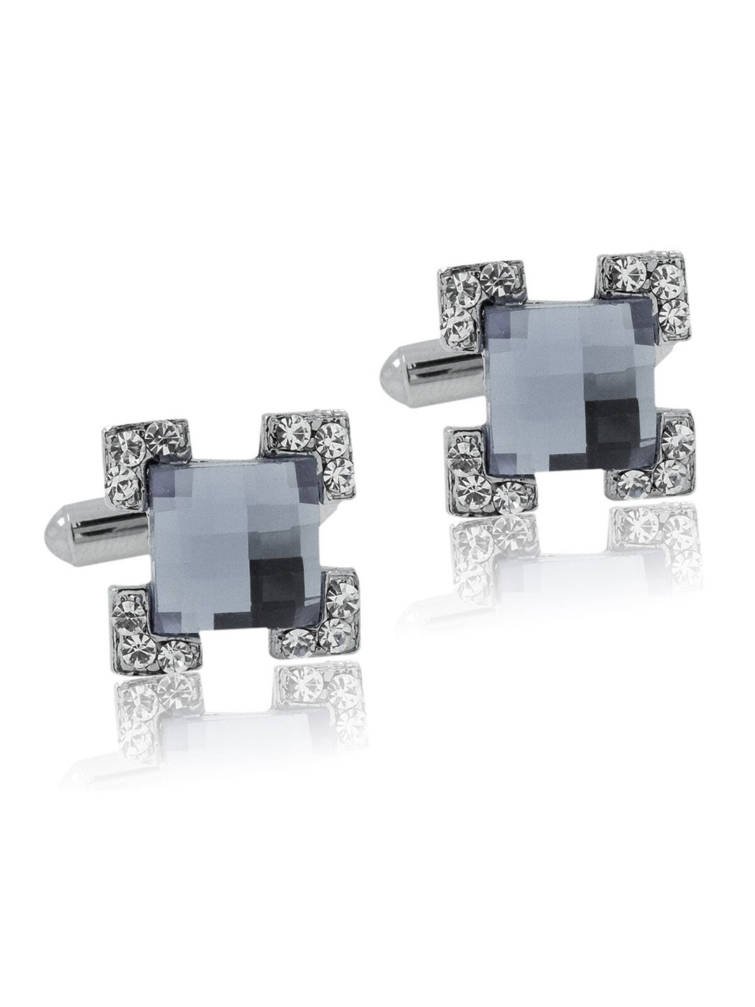 

ZIVOM Men Silver-Plated Square Crystal Cufflink