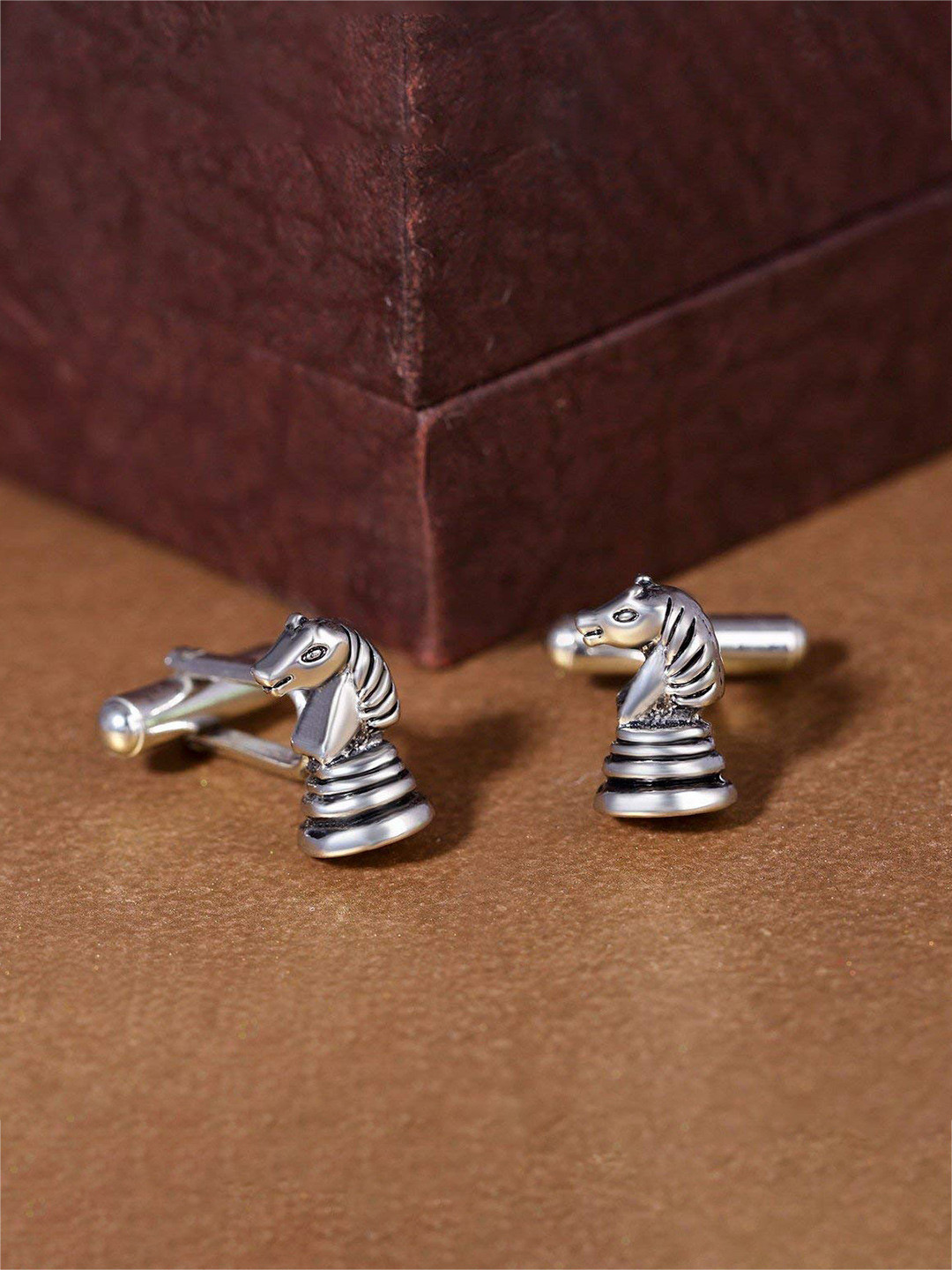 

ZIVOM Men Silver-Plated Horse Chess Formal Cufflink
