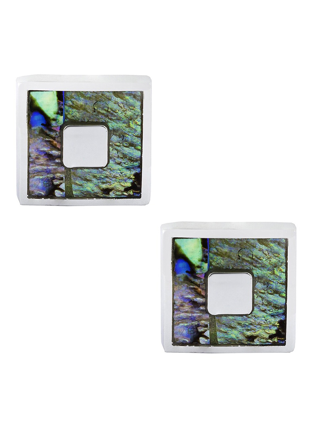 

ZIVOM Men Silver-Plated Mother of Pearl Cufflink