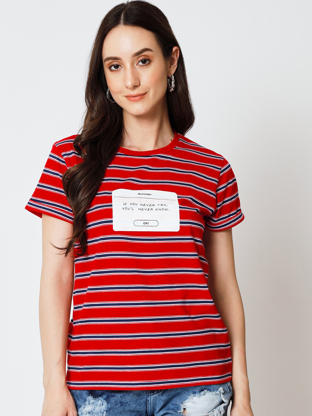 

Yaadleen Horizontal Striped Cotton Top, Red