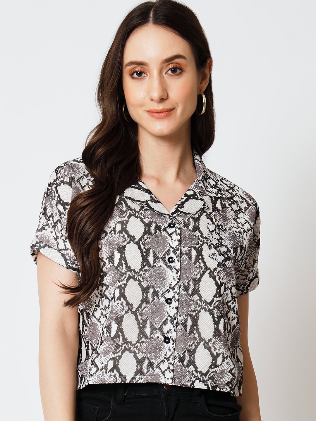 

Yaadleen Animal Printed Shirt Style Top, Grey