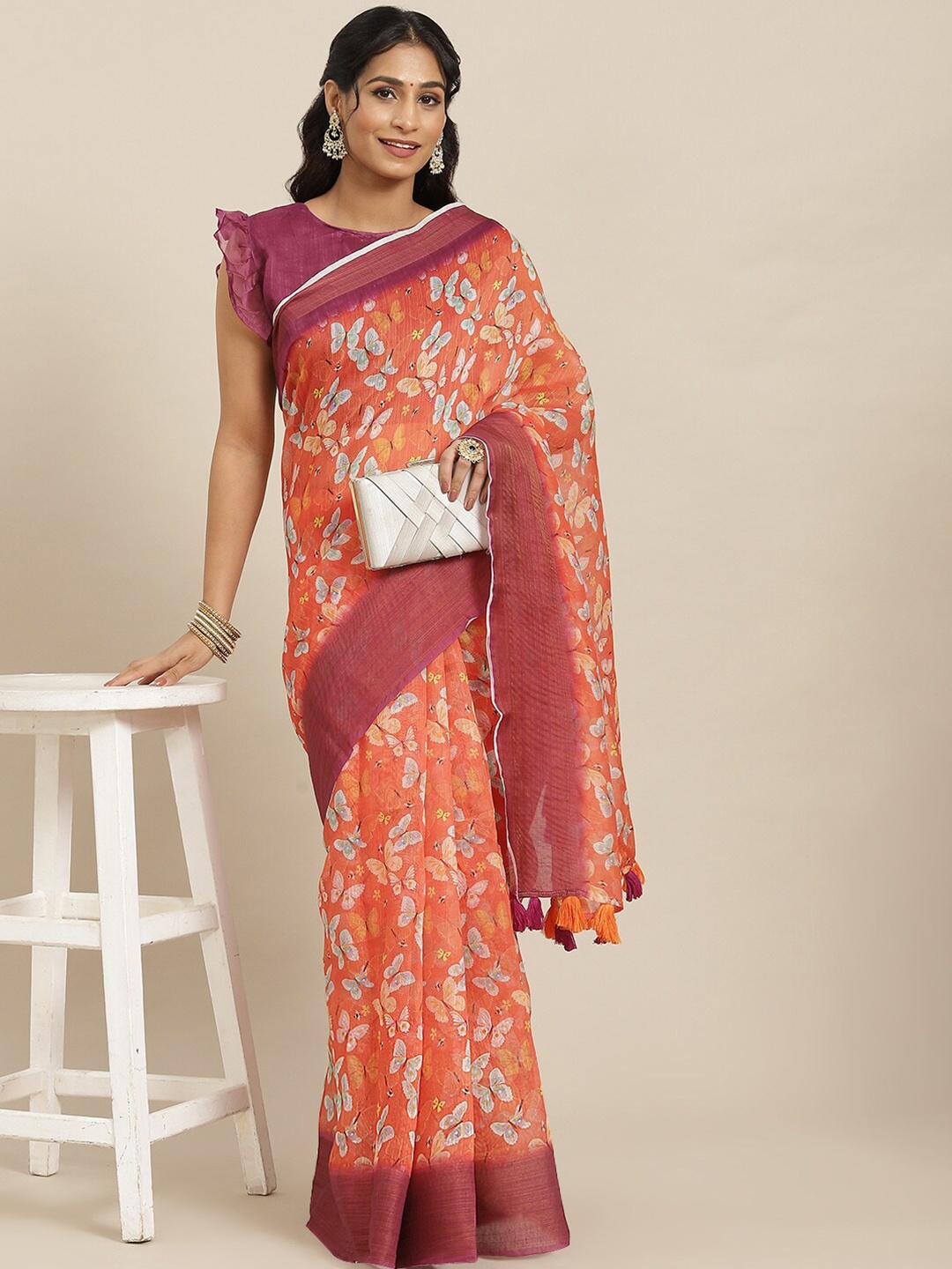 

Somras Abstract Printed Saree, Orange