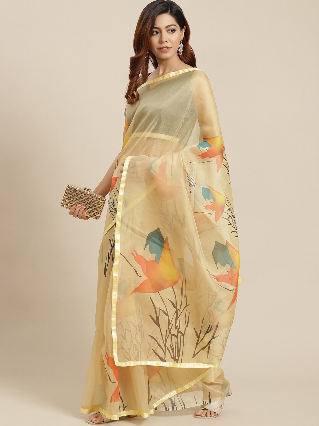 

Somras Floral Printed Saree, Beige