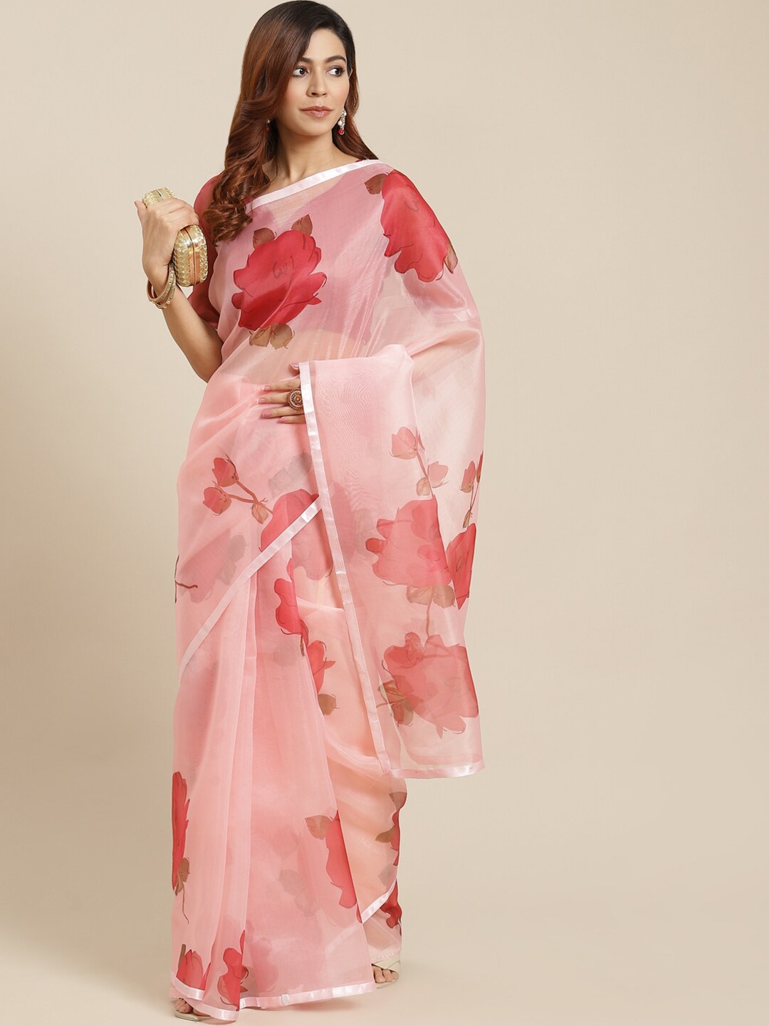 

Somras Floral Printed Saree, Pink