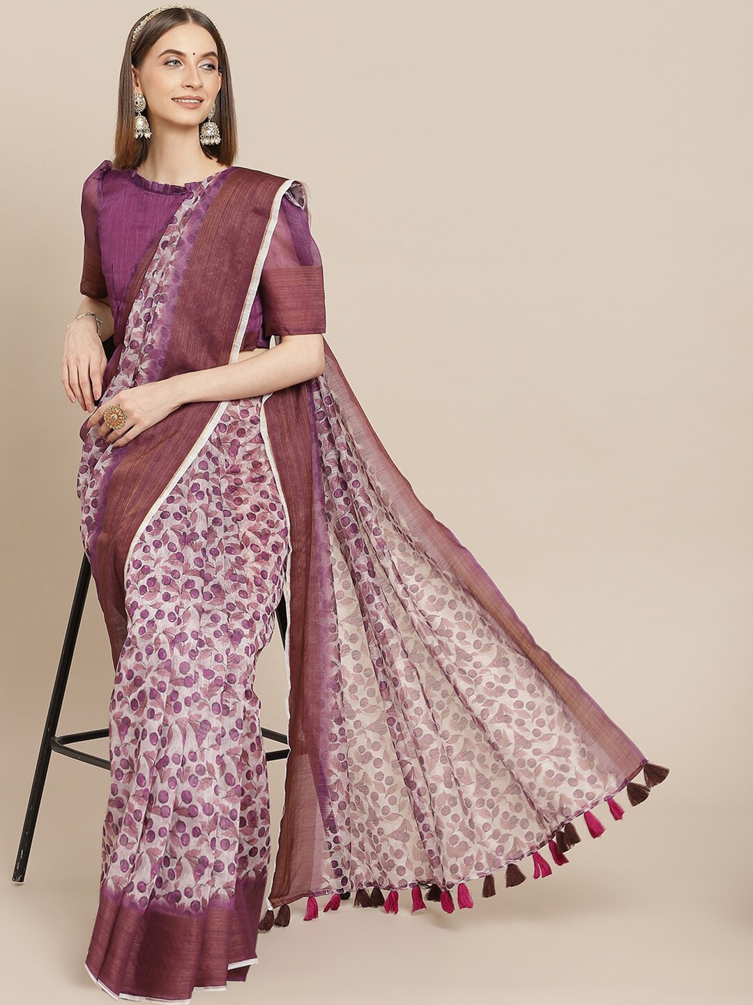 

Somras Floral Printed Saree, Purple