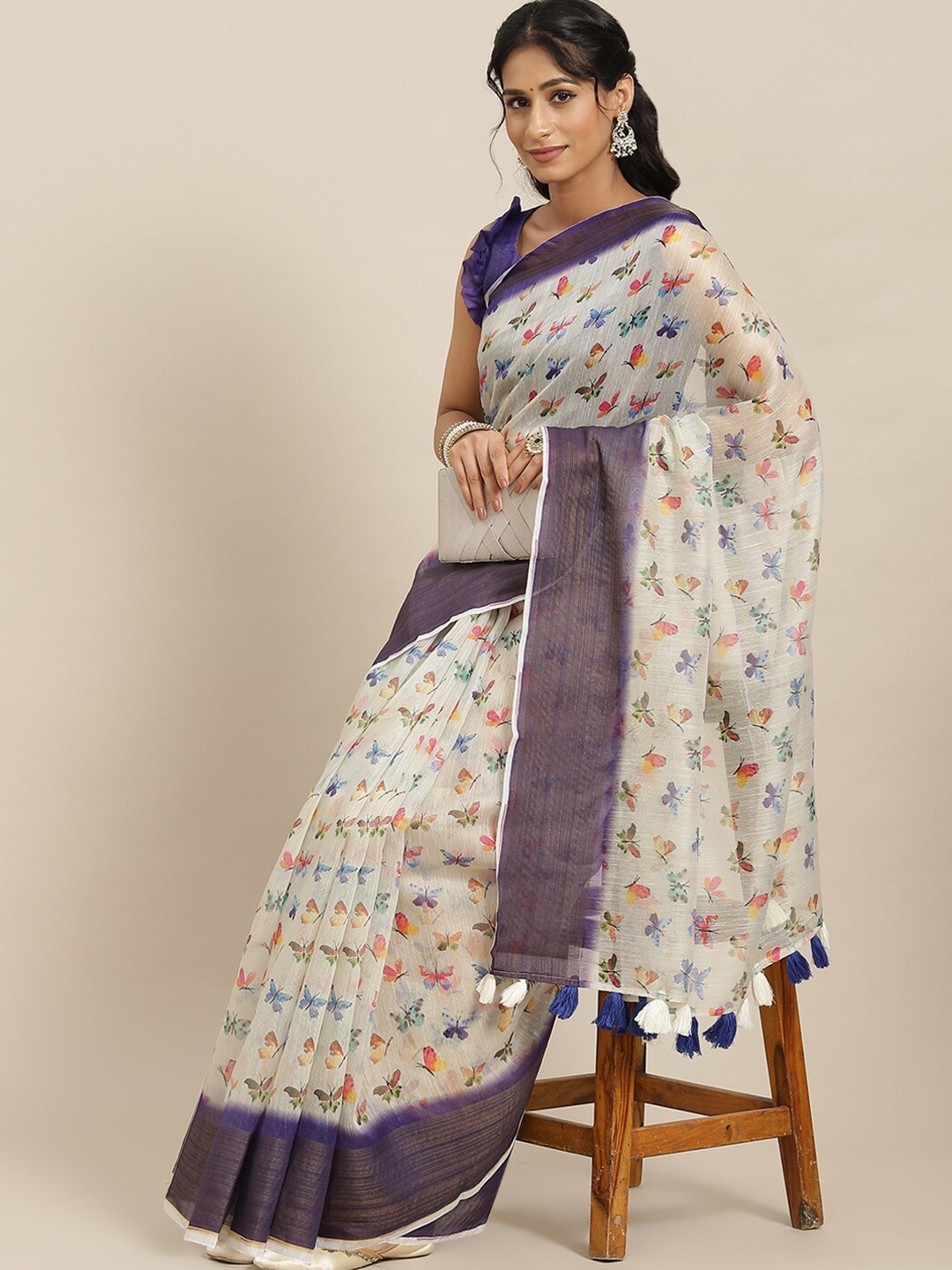 

Somras Abstract Printed Zari Saree, Beige
