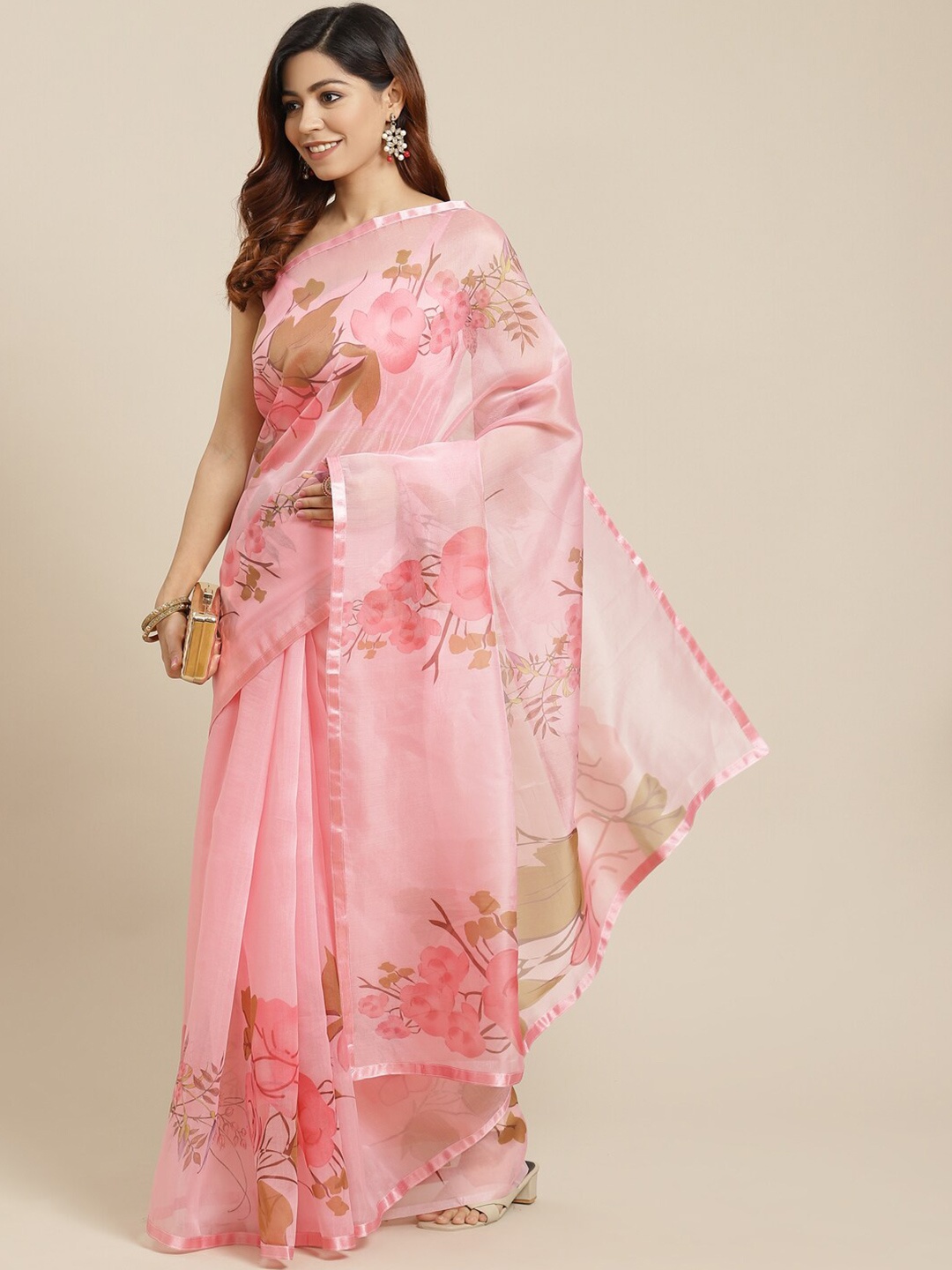 

Somras Floral Printed Saree, Pink