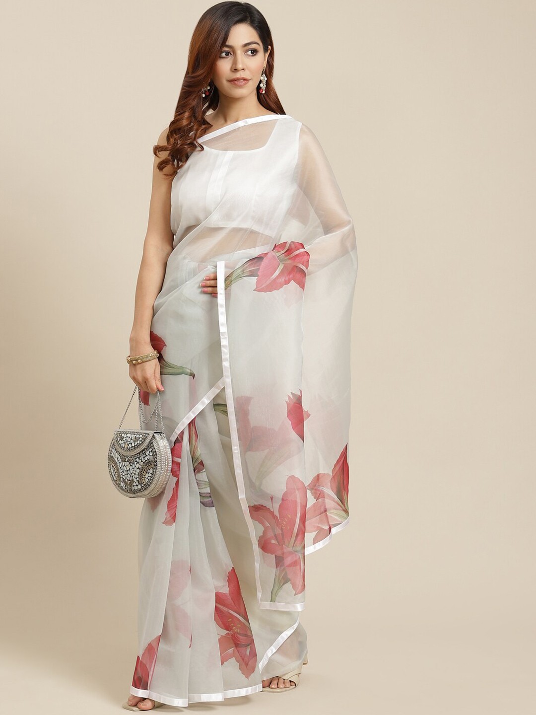 

Somras Floral Printed Saree, Grey