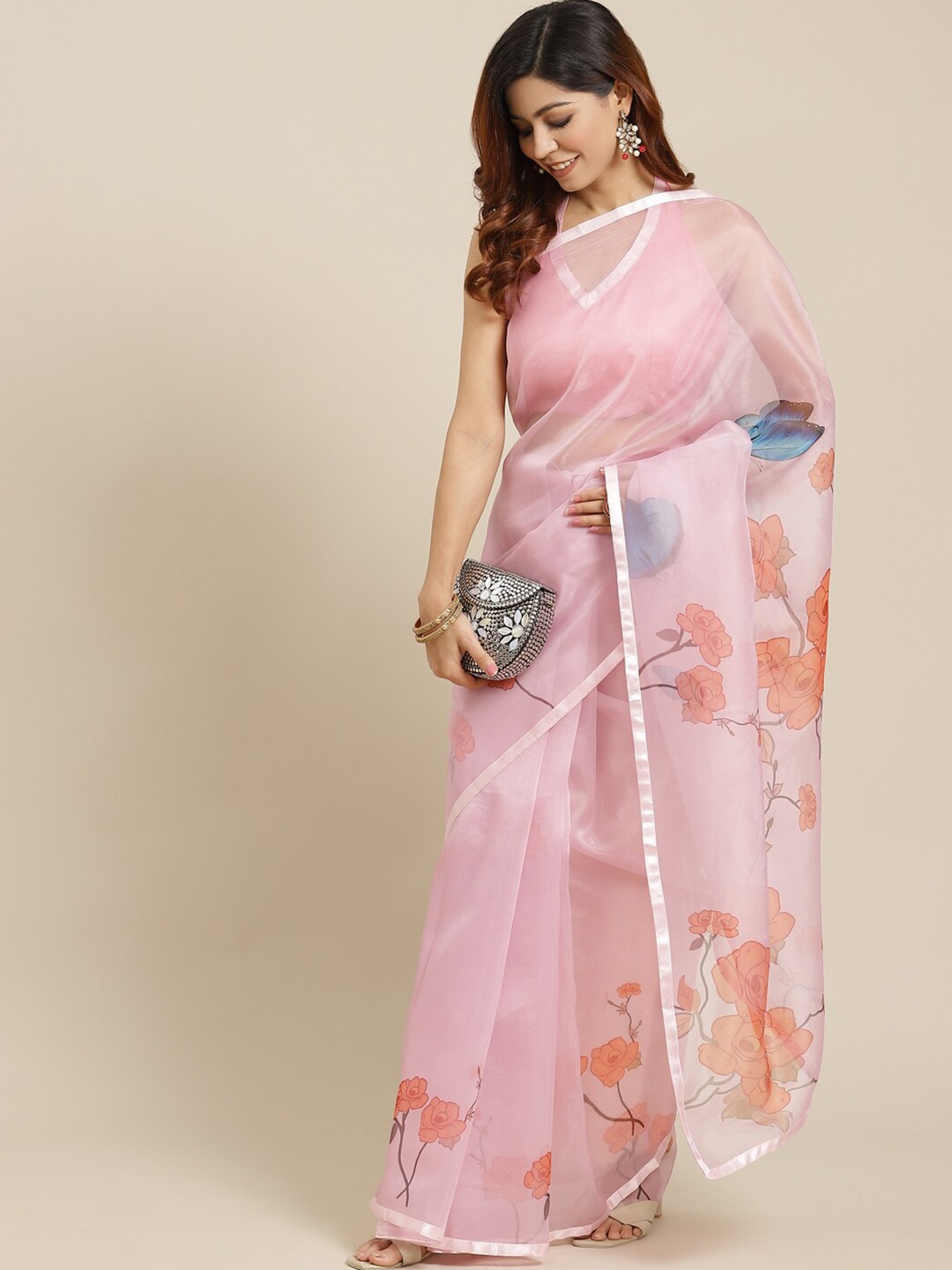 

Somras Floral Printed Saree, Pink
