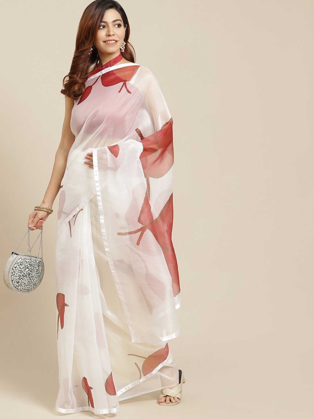 

Somras Floral Printed Saree, White