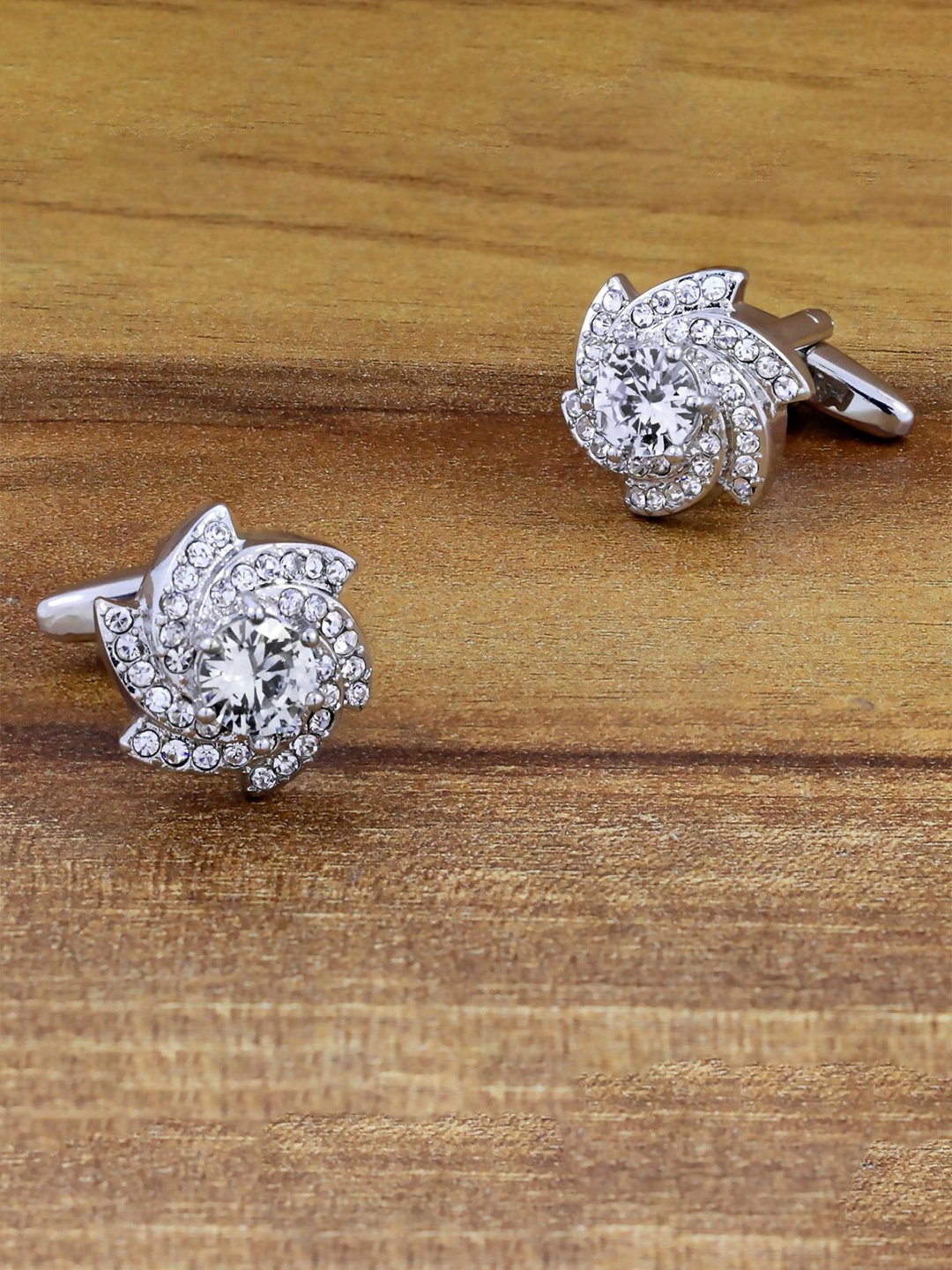

ZIVOM Men Silver-Plated Embellished Floral Cufflink