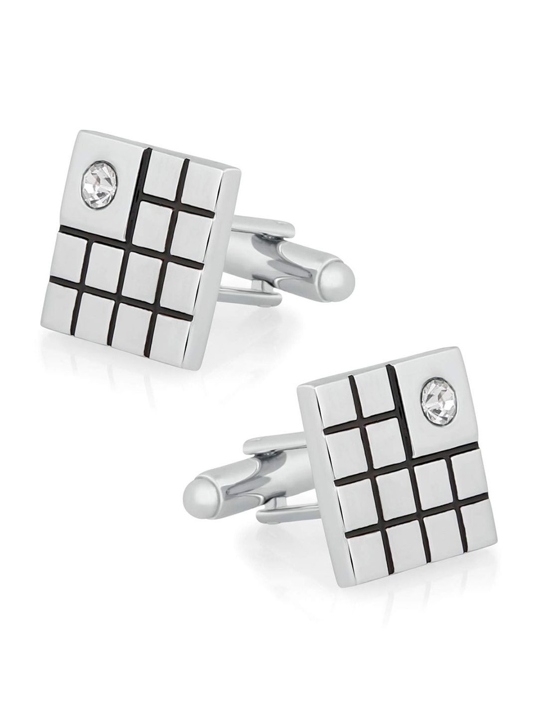 

ZIVOM Silver-Plated Checks Formal Shirt Cufflinks