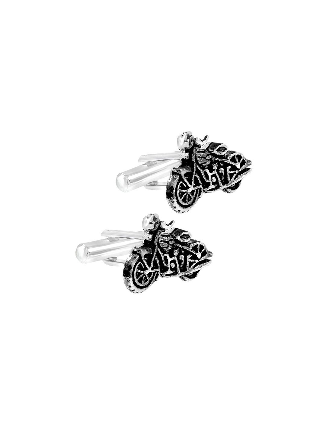 

ZIVOM Men Silver-Plated Motorcycle Contemporary Cufflink, Black