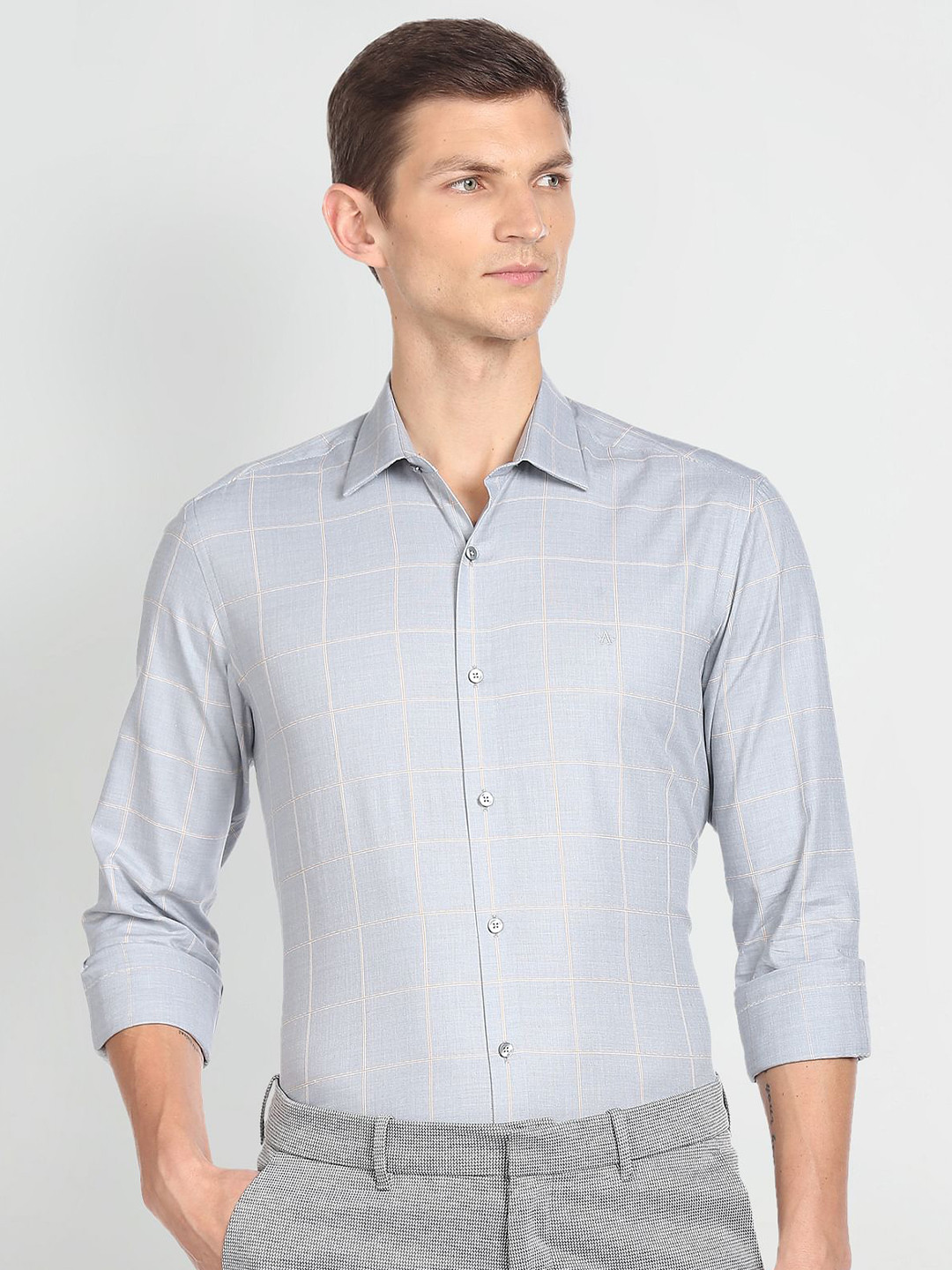 

Arrow Windowpane Checked Pure Cotton Formal Shirt, Grey