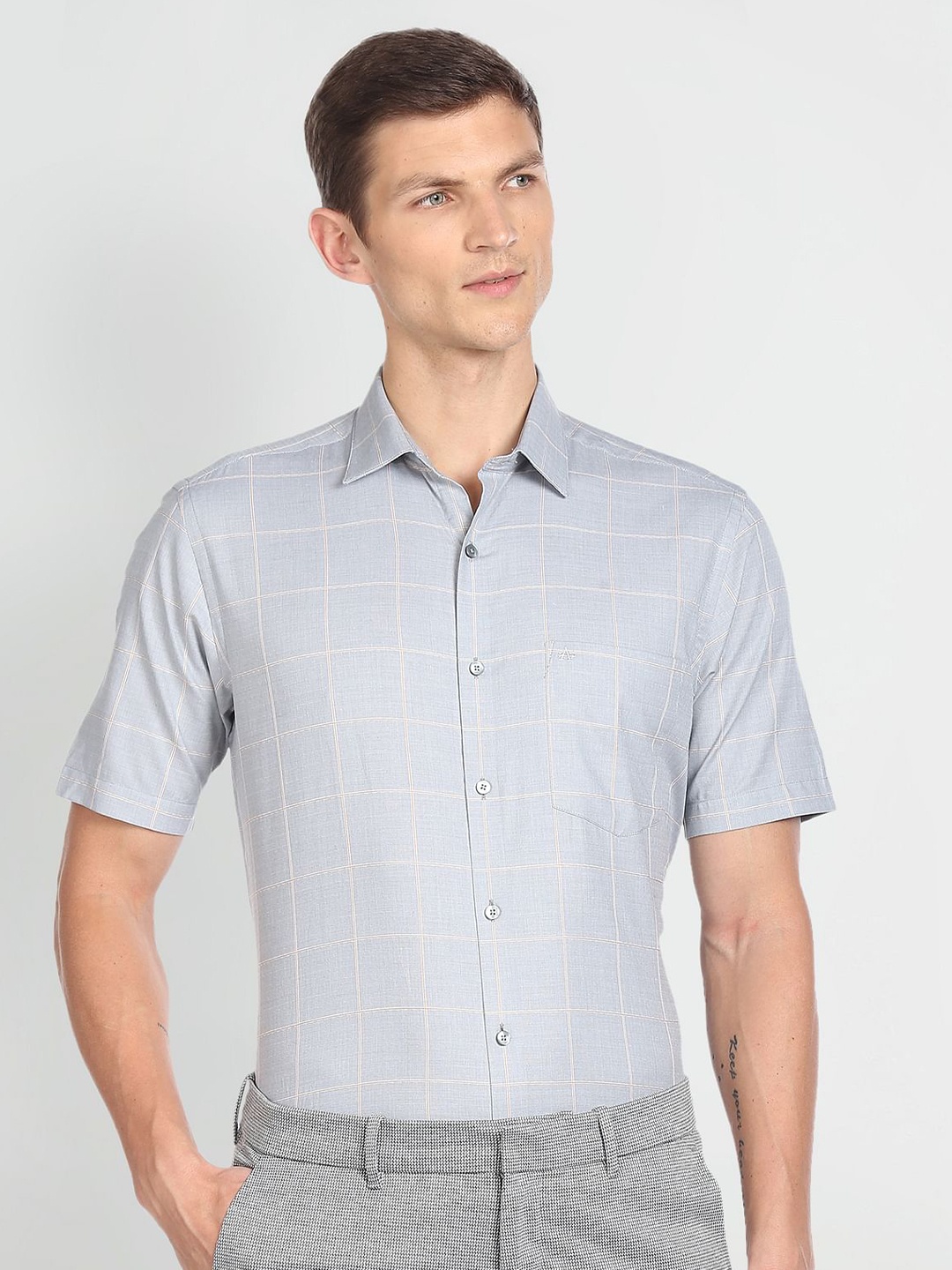 

Arrow Checked Pure Cotton Formal Shirt, Grey