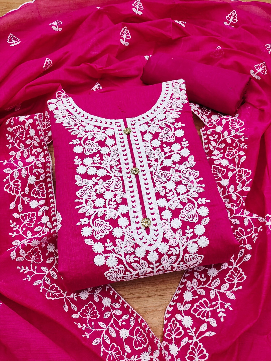 

KALINI Ethnic Motifs Embroidered Unstitched Dress Material, Pink