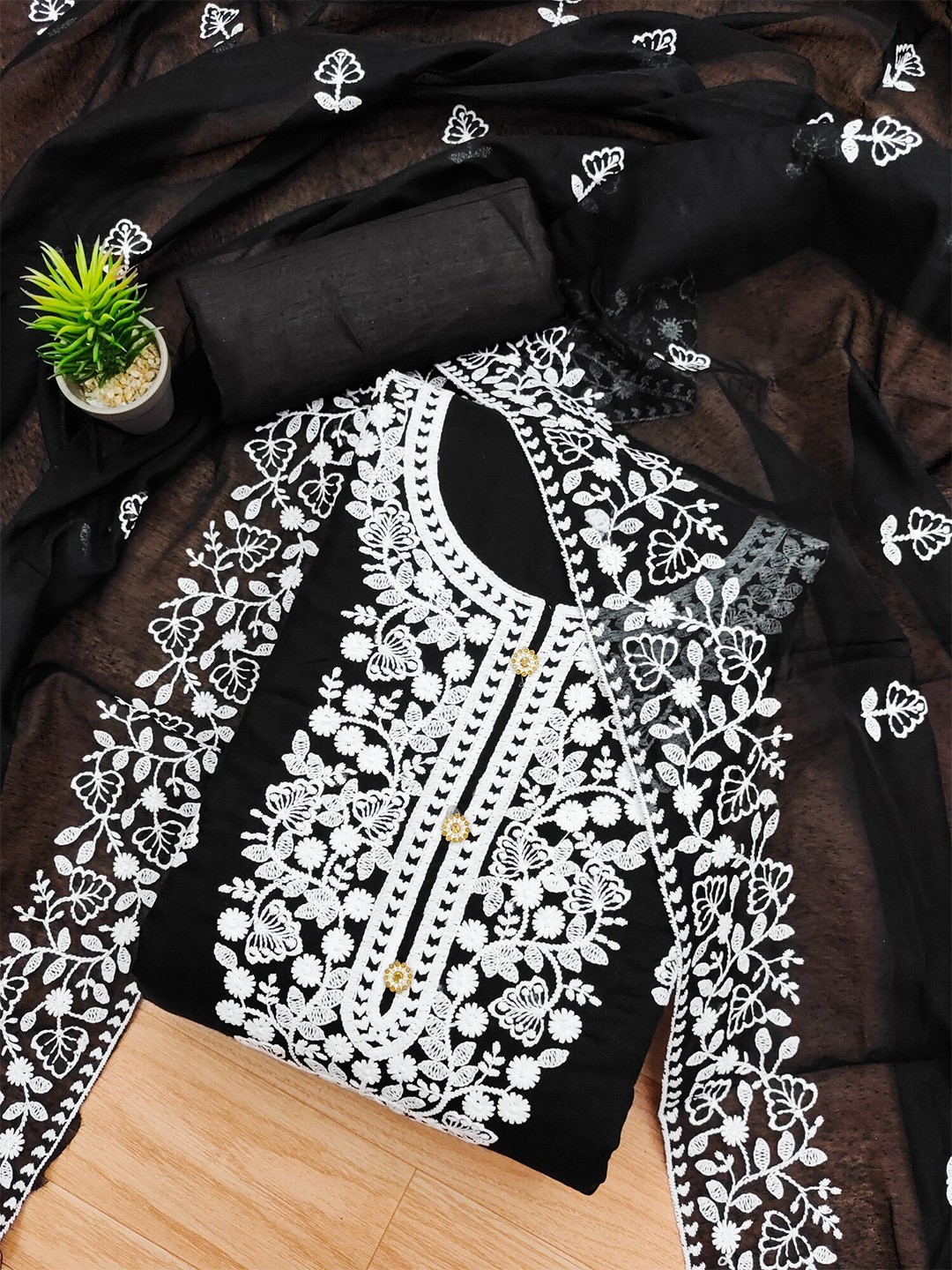 

KALINI Ethnic Motifs Embroidered Unstitched Dress Material, Black