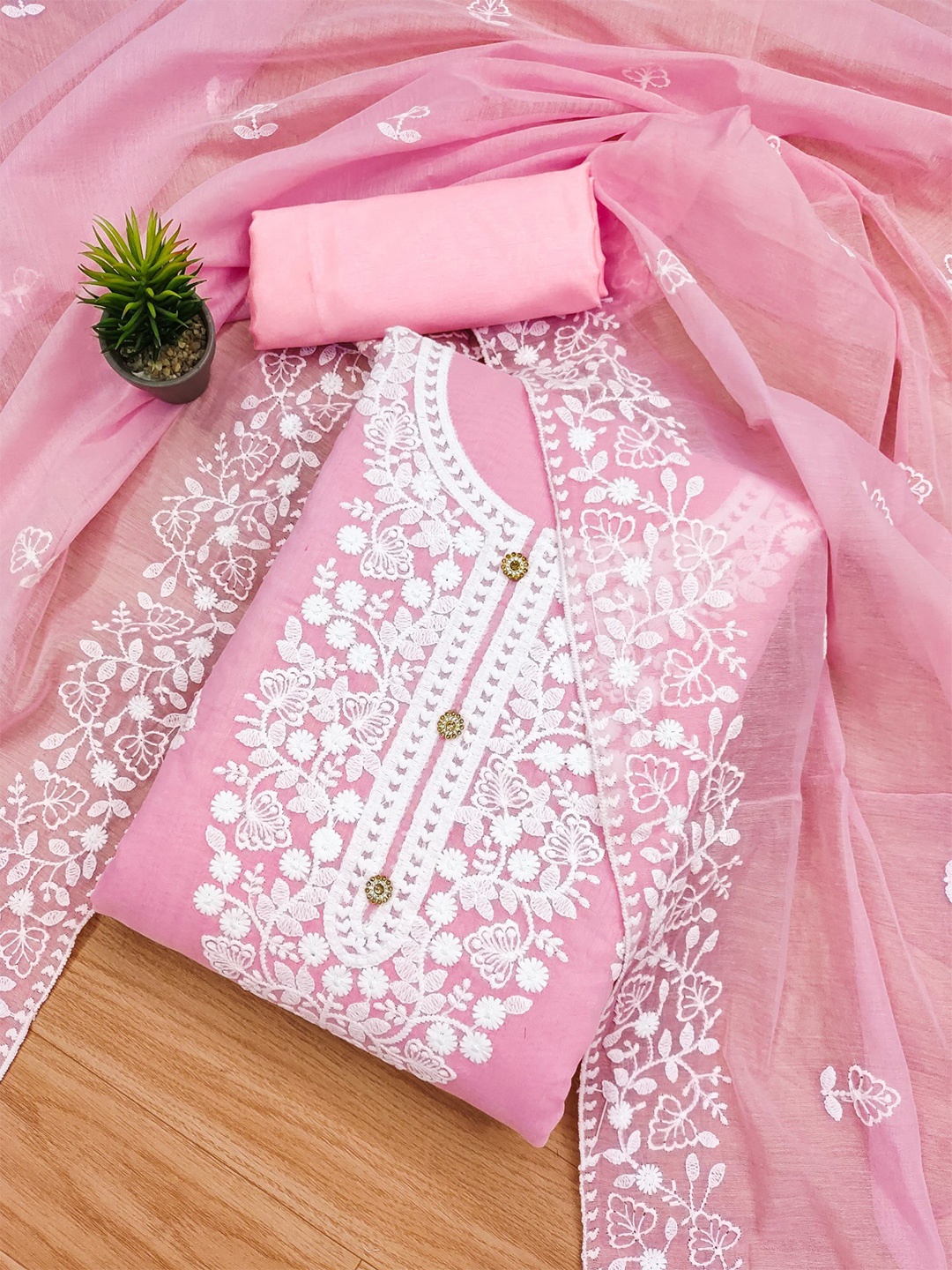 

KALINI Ethnic Motifs Embroidered Unstitched Dress Material, Pink