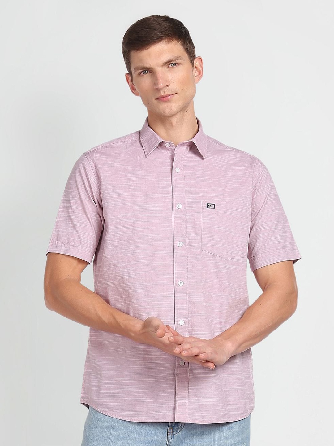 

Arrow Sport Slim Fit Horizontal Striped Pure Cotton Casual Shirt, Purple