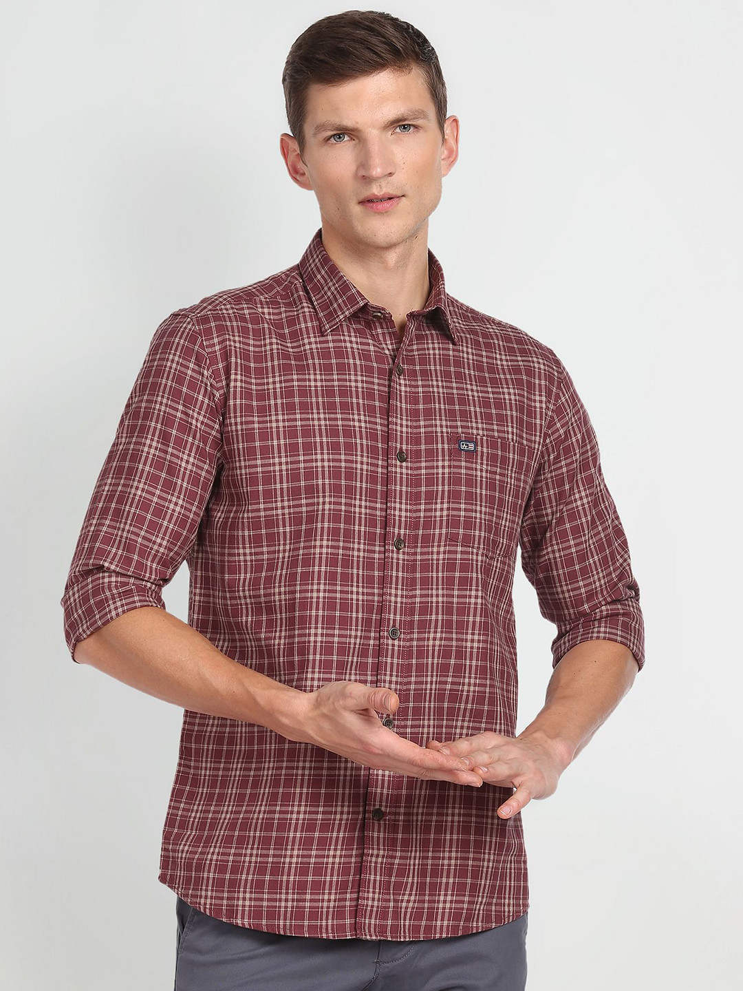 

Arrow Sport Slim Fit Tartan Checked Twill Pure Cotton Casual Shirt, Red