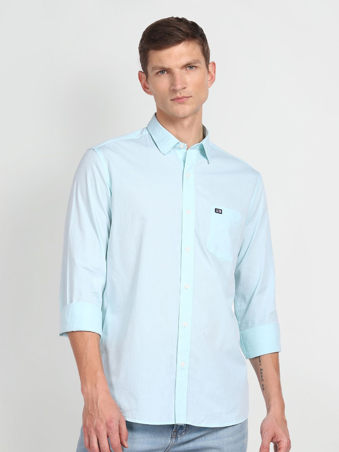 

Arrow Sport Slim Fit Self Design Pure Cotton Casual Shirt, Blue