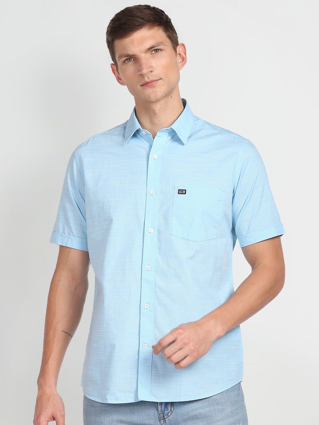 

Arrow Sport Slim Fit Horizontal Striped Pure Cotton Shirt, Blue