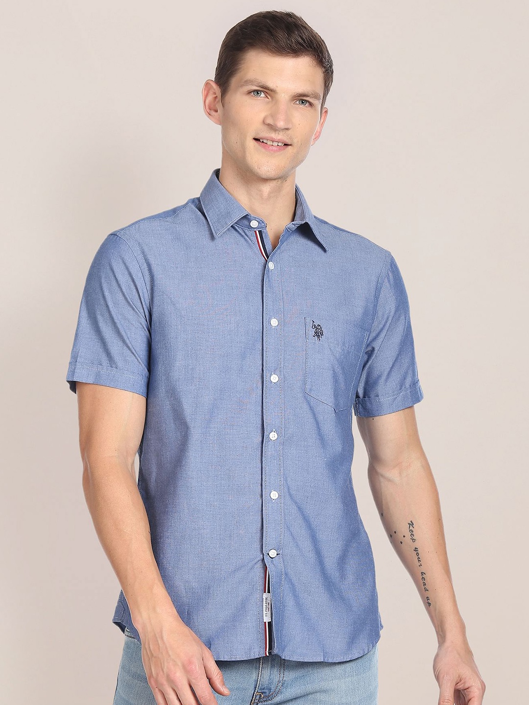 

U.S. Polo Assn. Spread Collar Short Sleeve Casual Shirt, Blue