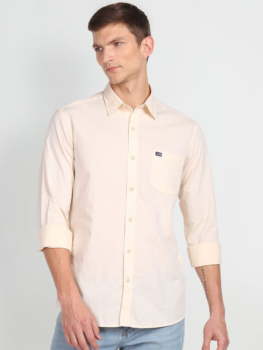 

Arrow Sport Slim Fit Self Design Pure Cotton Casual Shirt, Orange