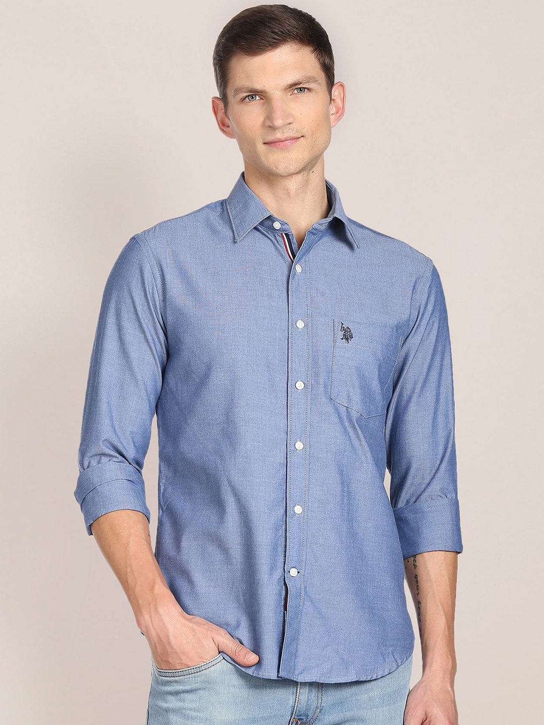 

U.S. Polo Assn. Spread Collar Long Sleeve Casual Shirt, Blue