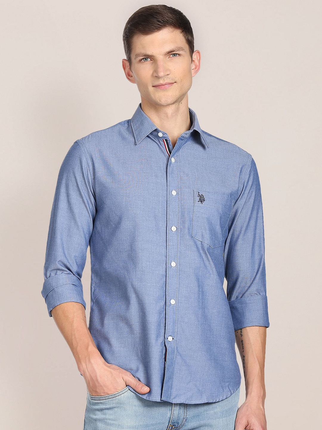 

U.S. Polo Assn. Spread Collar Long Sleeve Casual Shirt, Blue
