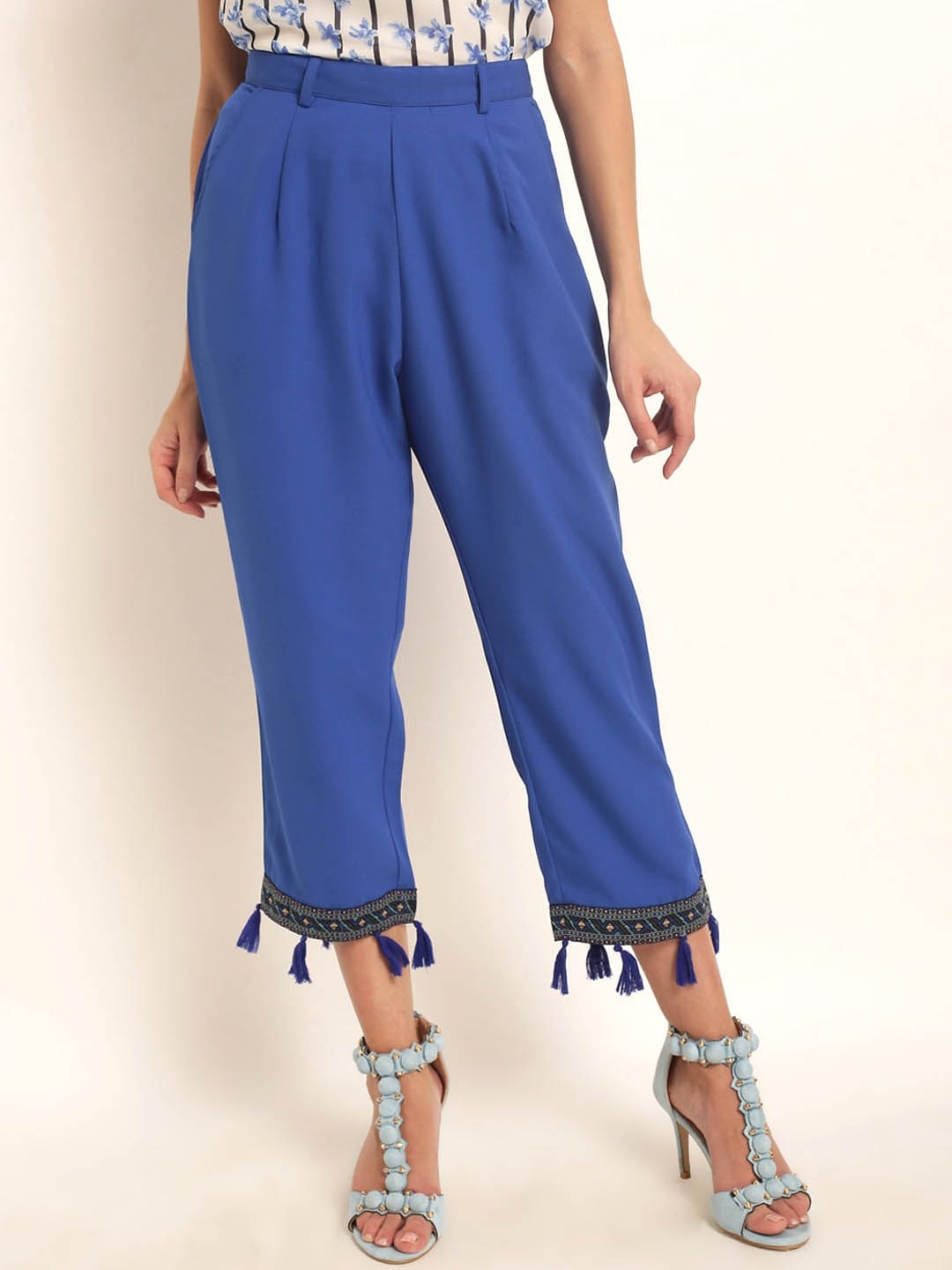 

RARE Women Blue High-Rise Easy Wash Pleated Culottes