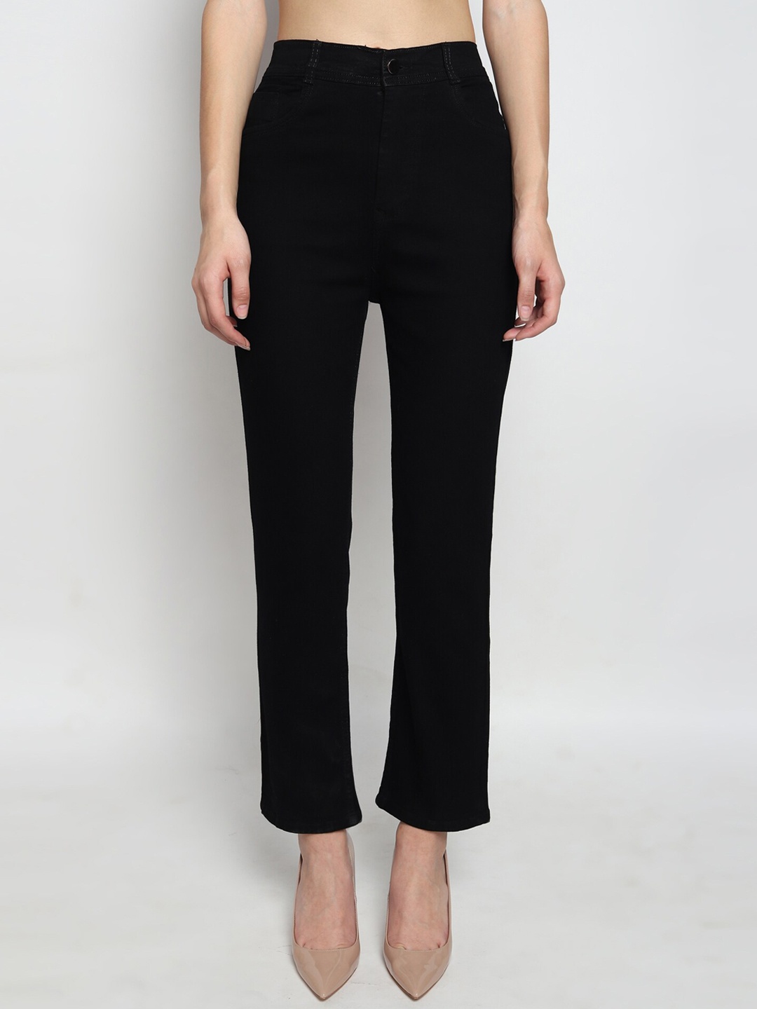 

BAESD Women Straight Fit High-Rise Stretchable Cotton Jeans, Black