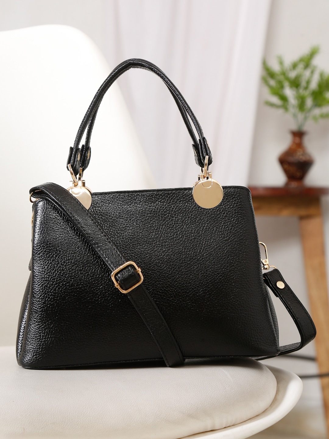

Teakwood Leathers Textured Leather Structured Handheld Bag, Black